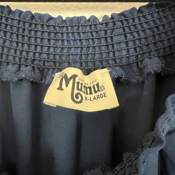 Show Me Your Mumu Flutter Sleeve Maxi Dress Navy Convertible Strapless XL cg - Picture 2 of 5